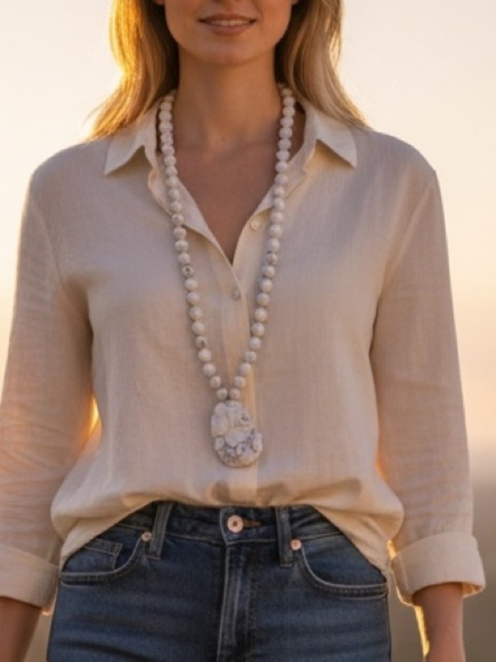 Vintage Cream Marble Pendant Necklace